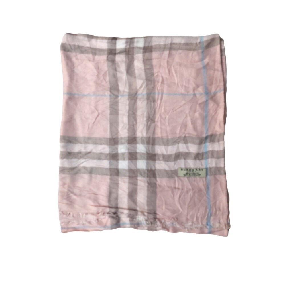 Vintage Burberry Pink Brown Blue White 100% Cashmere Shawl Scarves - Picture 2 of 5